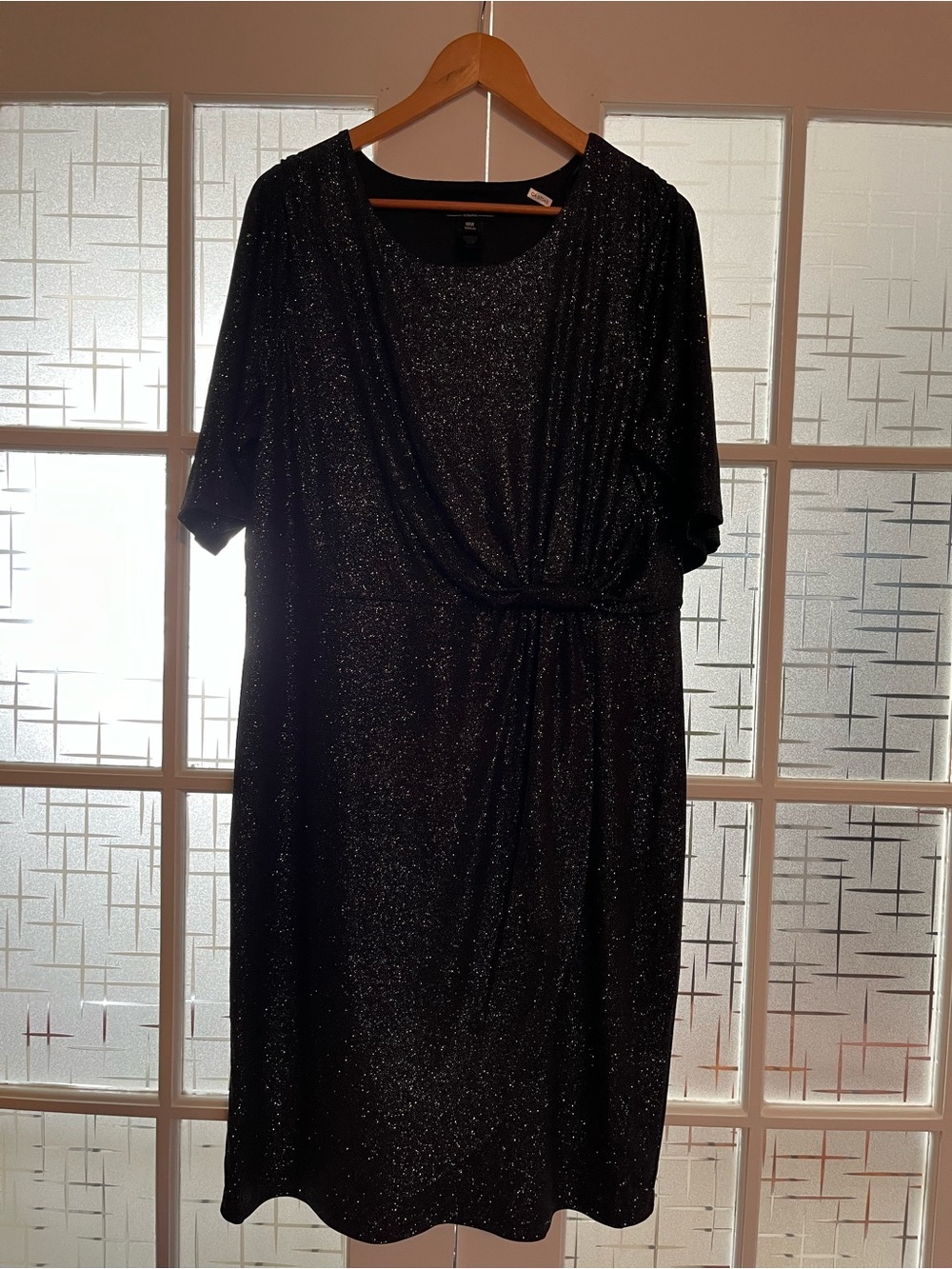 Sparkle Black Midi Dress with Waist Tie